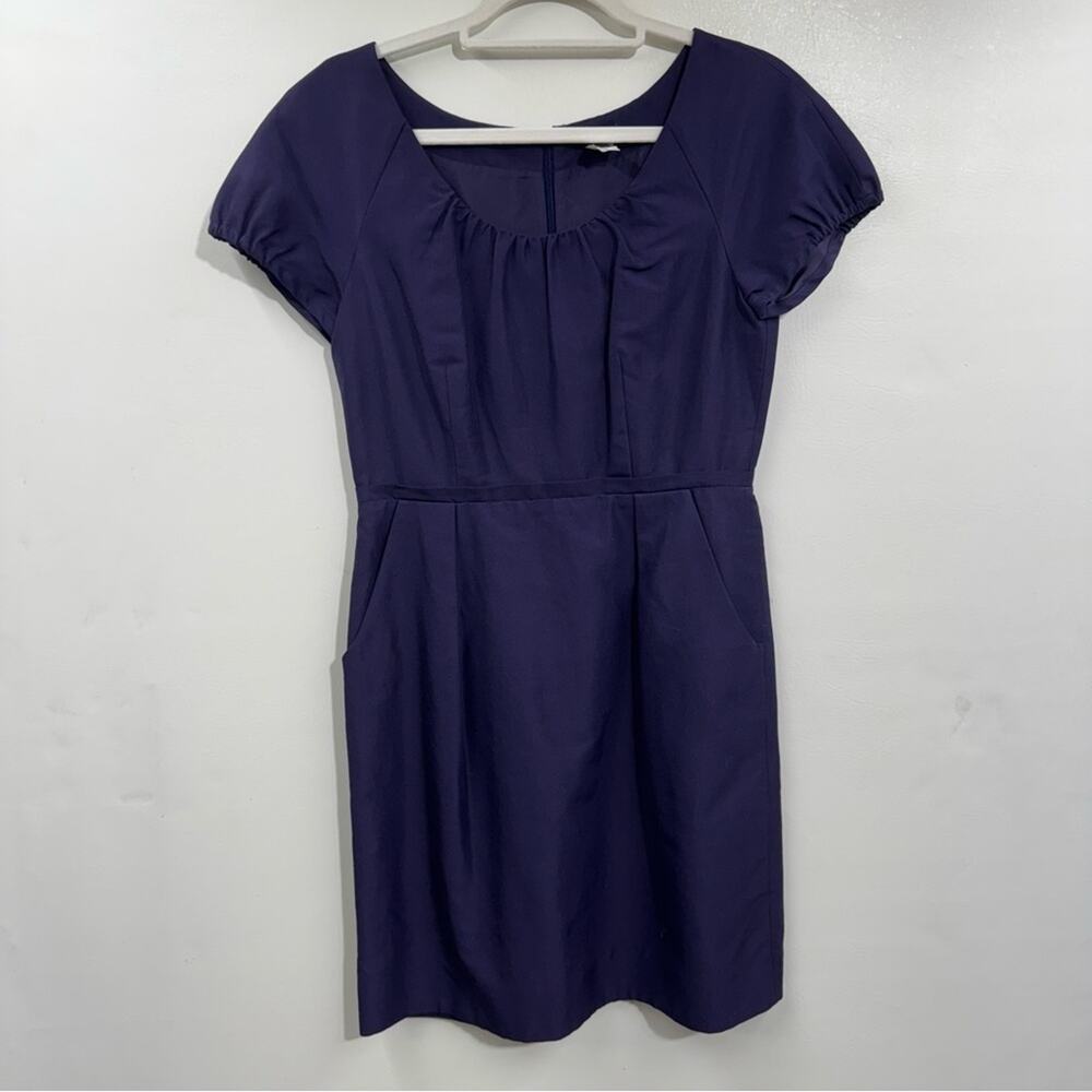 J.Crew Dolores Purple Shift Dress Short Sleeve Pockets Silk Blend Fitted Size 4